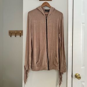 The Langford Line washed fringe zip up hoodie sz: Large